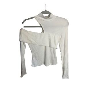 Commense Cutout Mock Neck Long Sleeve‎ Ribbed Top Modern Chic